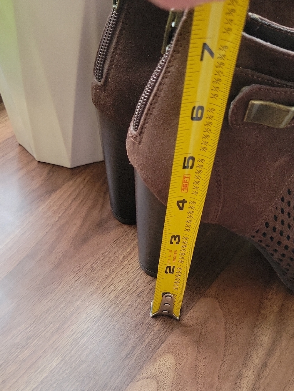 Cato Open Toe Brown Zipper Back Mesh Top Suede Look Ankle boots With Heel 7.5 - Picture 6 of 12